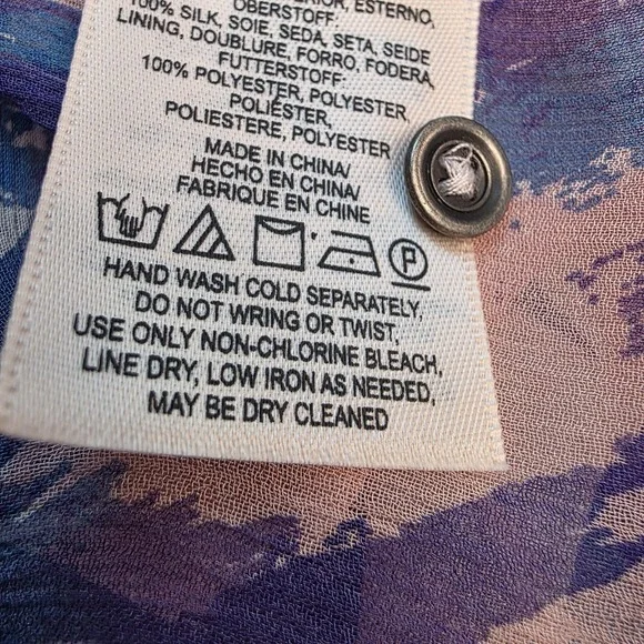 Maeve Anthropologie Silk Blouse SZ 4 Sheer Pink Blue Purple Abstract Long Sleeve - Picture 11 of 13